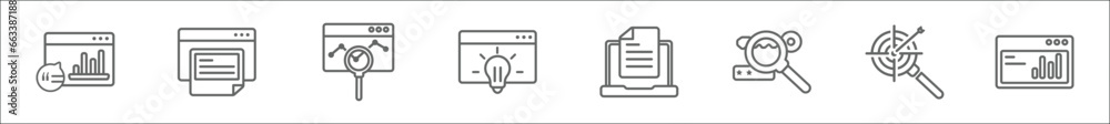 Poster outline set of search engine optimization line icons. linear vector icons such as graphic, content, 
