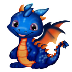 Cute blue dragon cartoon character, Vector  illustration drawings.