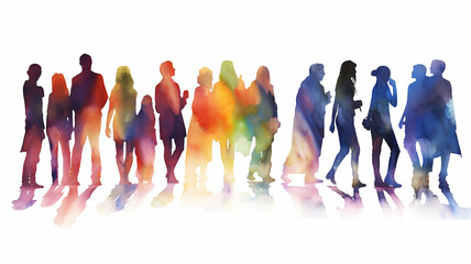 Obraz premium multicolored spectrum silhouettes of people on a white background watercolor.