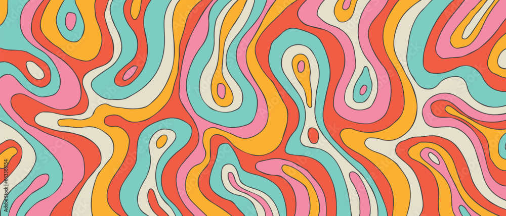Leinwandbilder cool groovy wavy background vector design. y2k wave texture. rainbow colorful backdrop.