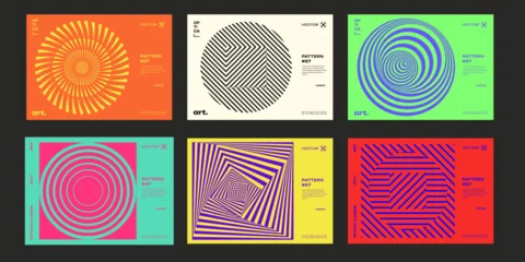 Deurstickers Minimal Bauhaus Abstract Posters Set. Swiss Design composition with geometric shapes. Modern pattern. Optical Illusion Background. © t1m0n344