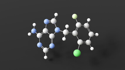 arprinocid molecule, molecular structure, coccidiocide, ball and stick 3d model, structural chemical formula with colored atoms