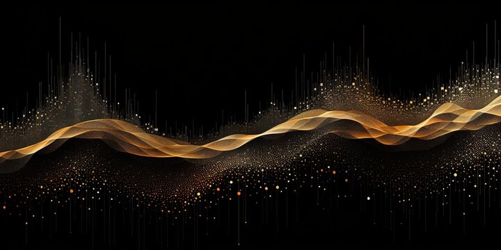 Generative AI, abstract golden and black colors background, data visualization or stock market charts concept