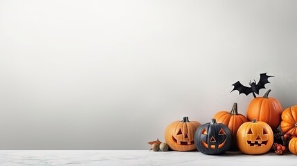 a group of pumpkins with bats on top of them.  generative ai