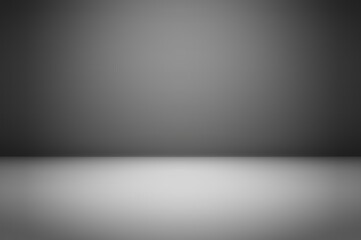 Dark gray empty wall and light gray empty floor. Smooth surface. 3d graphic.