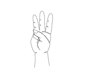 Continuous one line drawing of hand gesture with Letter W symbol. single hand sign outline vector illustration. Editable stroke. 	