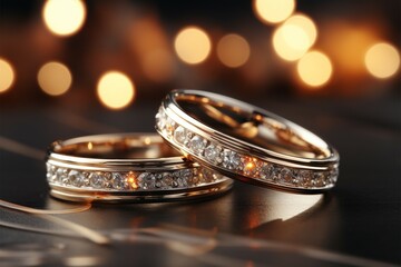 Sparkling silver and gold rings with bokeh, perfect for text