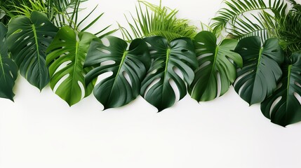 Green monstera leaves isolated white background