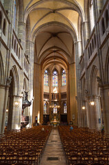 Obraz premium Dijon, France - August 8, 2023: Saint Benigne cathedral, 13th century Gothic church, interior of the cathedral, city of Dijon, France
