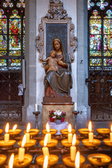 Constance, Germany - August 29, 2023: Statue of Mary with Jesus in Constance Cathedral, Germany