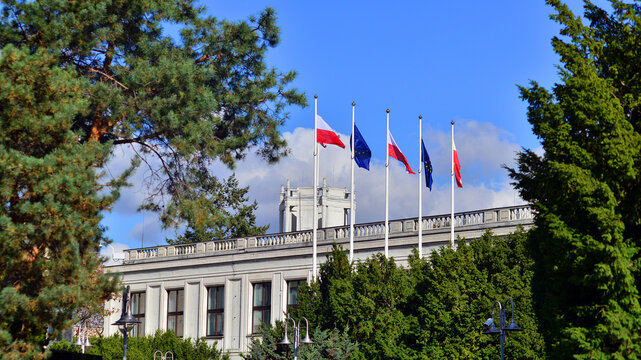 Warsaw, Poland. 17 October 2023. Sejm this lower house of Polish parliament. Legislative Sejm, Place of meetings of Polish deputies passing laws. Polish parliament.
