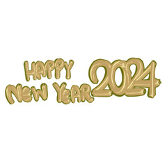 Gold color letters of happy new year 2024