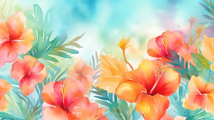 Deurstickers abstract summer watercolor background flowers landscape vacation. © kichigin19