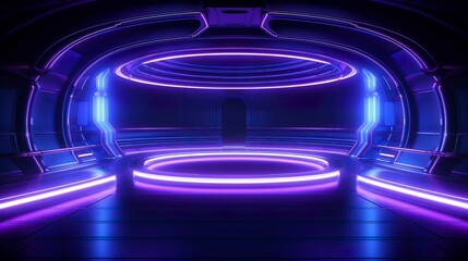 Abstract neon background, light tunnel. Generation AI