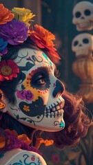 skull painting girl in Halloween