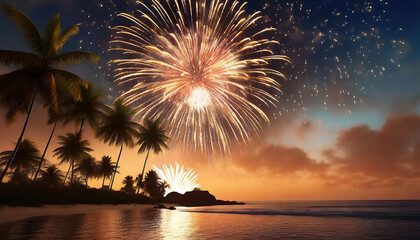 pyrotechnics and fireworks in beach background
