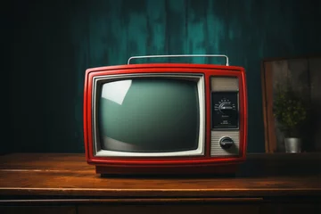 Fotobehang Timeless TV A red vintage television gracing the still life © Jawed Gfx