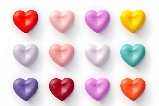 Happy Valentine's Day, set of colorful plasticine hearts. Y2K, colorful hearts designed for greeting cards, posters, banners, flyers, invitations to parties, and social media templates. Generative AI.