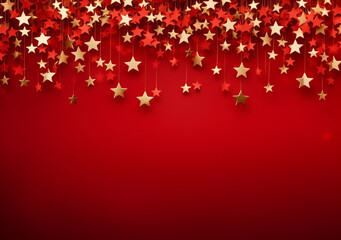 An abstract and symbolic backdrop featuring numerous golden stars against a red canvas, representing China, the nation of Asia. Generative AI..