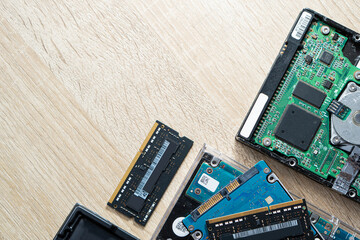 cyber data attack concept : broken laptop ,crash motherboard ,memory hard disk electronic hardware...