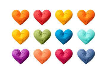 Happy Valentine's Day, set of colorful plasticine hearts. Y2K, colorful hearts designed for greeting cards, posters, banners, flyers, invitations to parties, and social media templates. Generative AI.