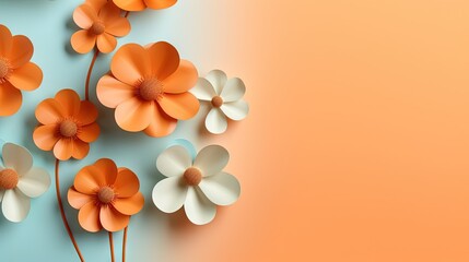  a bunch of flowers on a blue and orange colored background.  generative ai