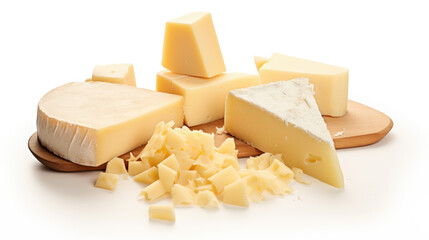 Set of different cheeses on white background. Top view.