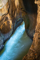 The beautiful canyon Aare Schlucht (Aareschlucht) - Part of the Aare river that runs through a...