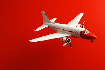 White model plane against a vivid red backdrop, ready for text