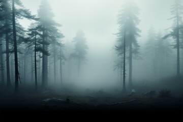 Fototapeta na wymiar Winters secrets A 3D illustration of a foggy, smoky pine forest