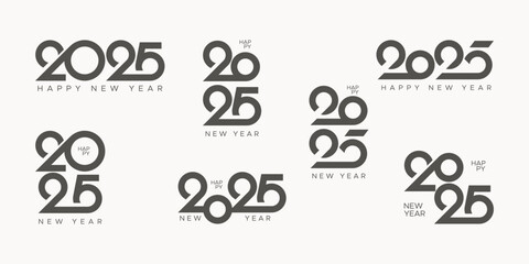 Big set of 2025 new year logo text design. Collection of 2025 new year symbol for calendar, flyer and banner