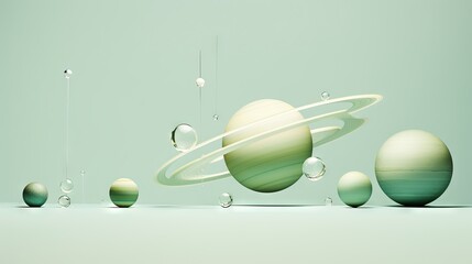  a group of planets with a green background and a light blue background.  generative ai