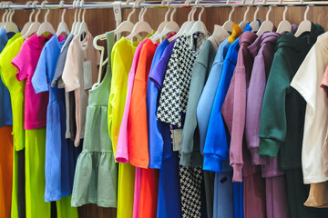 clothing for children and teenagers in children's clothing stores. clothes for children and teenagers in the store