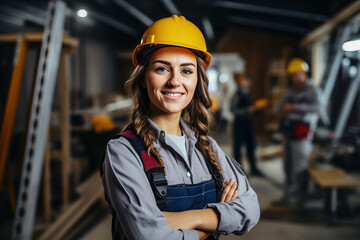 Empowered Industry Portrait of a Professional Female Maintenance Engineer in Safety Gear at the Factory Station. created with Generative AI