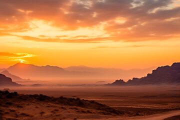 Dawn is breaking, landscape. Sunrise in the desert.
