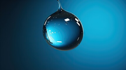  a drop of water that is floating on a blue background.  generative ai