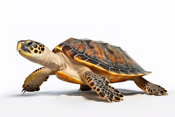 Fototapeta premium Image of sea turtle on white background. Undersea animals. Illustration, Generative AI.