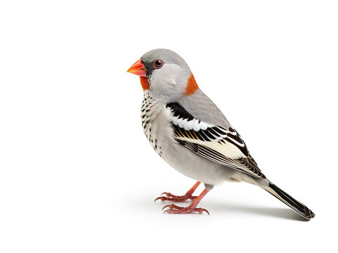 Image of zebra finch bird on white background. Bird, Wildlife Animals. Illustration, Generative AI.