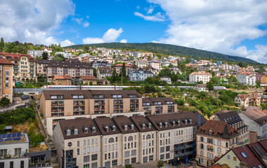 Neuchatel, Switzerland - August 7, 2023: Neuchatel, the French-speaking capital of the Swiss canton...