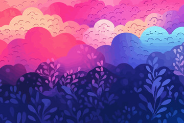 Gradient effects quirky doodle pattern, wallpaper, background, cartoon, vector, whimsical Illustration