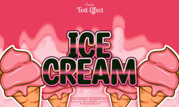 Ice cream editable text effect on melting background with ice cream hand drawn pattern