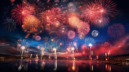 Obraz premium new year vibrant fireworks in the night sky