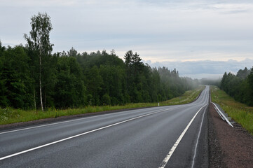 Fototapeta na wymiar empty country road on a foggy evening