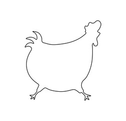 Vector isolated funny fst big chicken contour line silhouette side view stencil colorless black and white contour line easy drawing