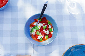 Salad with cheese of vegetables, Brussels sprouts and pomegranate berries 