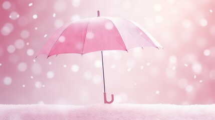  a pink umbrella sitting on top of a snow covered ground.  generative ai - obrazy, fototapety, plakaty