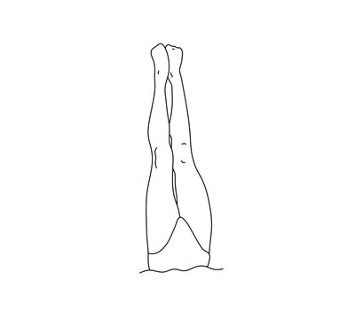 Vector isolated one diving girl legs up synchronized swimming colorless black and white contour line easy drawing