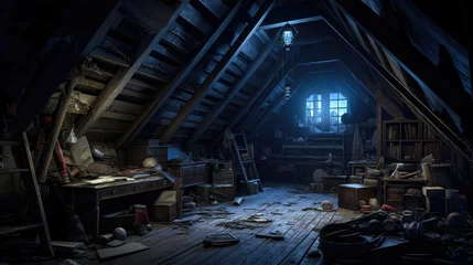 Fotobehang Creepy old attic abandoned © Paula