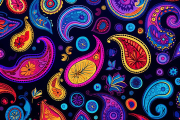 Paisley prints quirky doodle pattern, wallpaper, background, cartoon, vector, whimsical Illustration