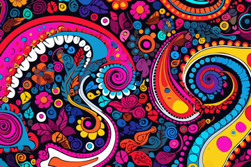 Paisley prints quirky doodle pattern, wallpaper, background, cartoon, vector, whimsical Illustration